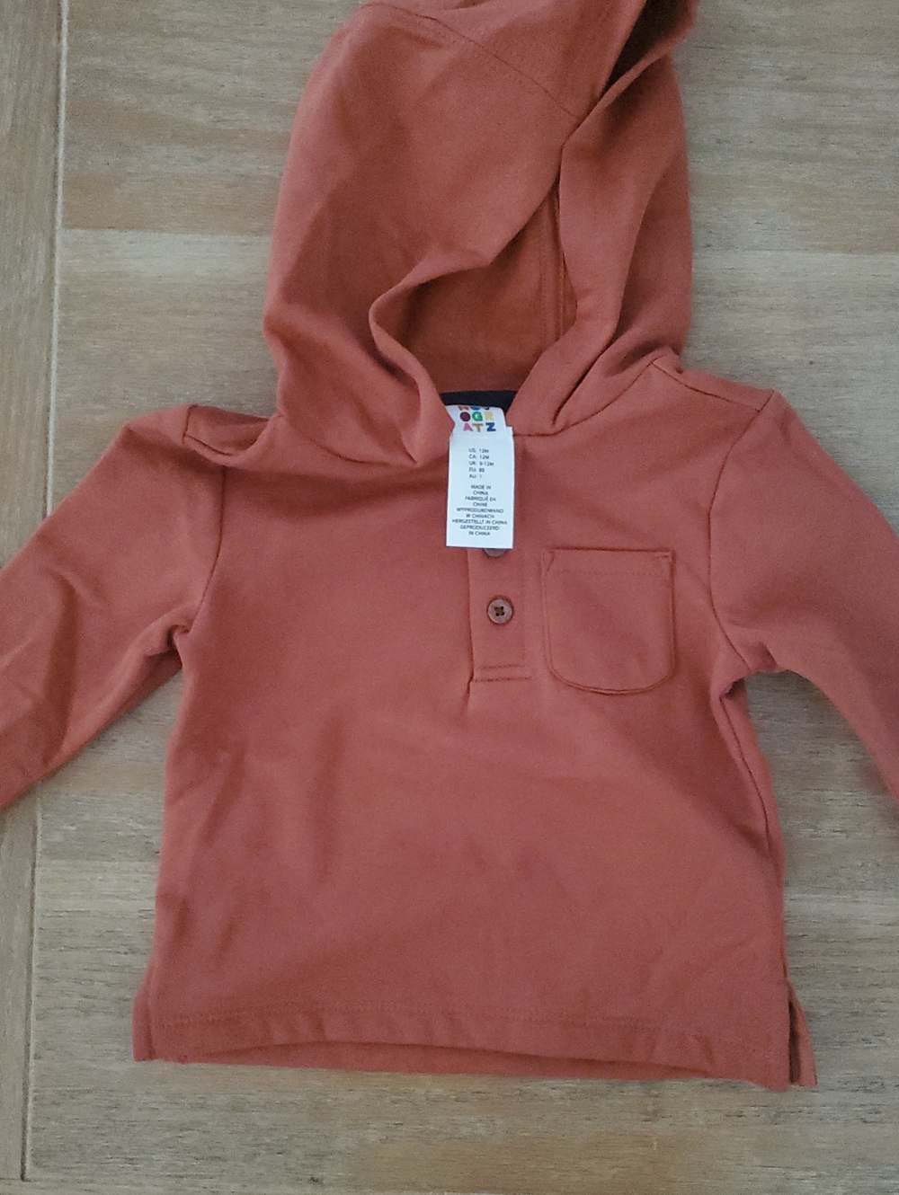 Kids Hooded Long-Sleeve Top in Rust